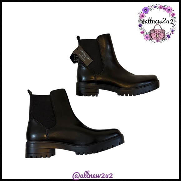 New Cynthia Rowley Black Leather Chelsea Ortholite Boots Rugged Grip Sole 7.5 - Picture 11 of 16